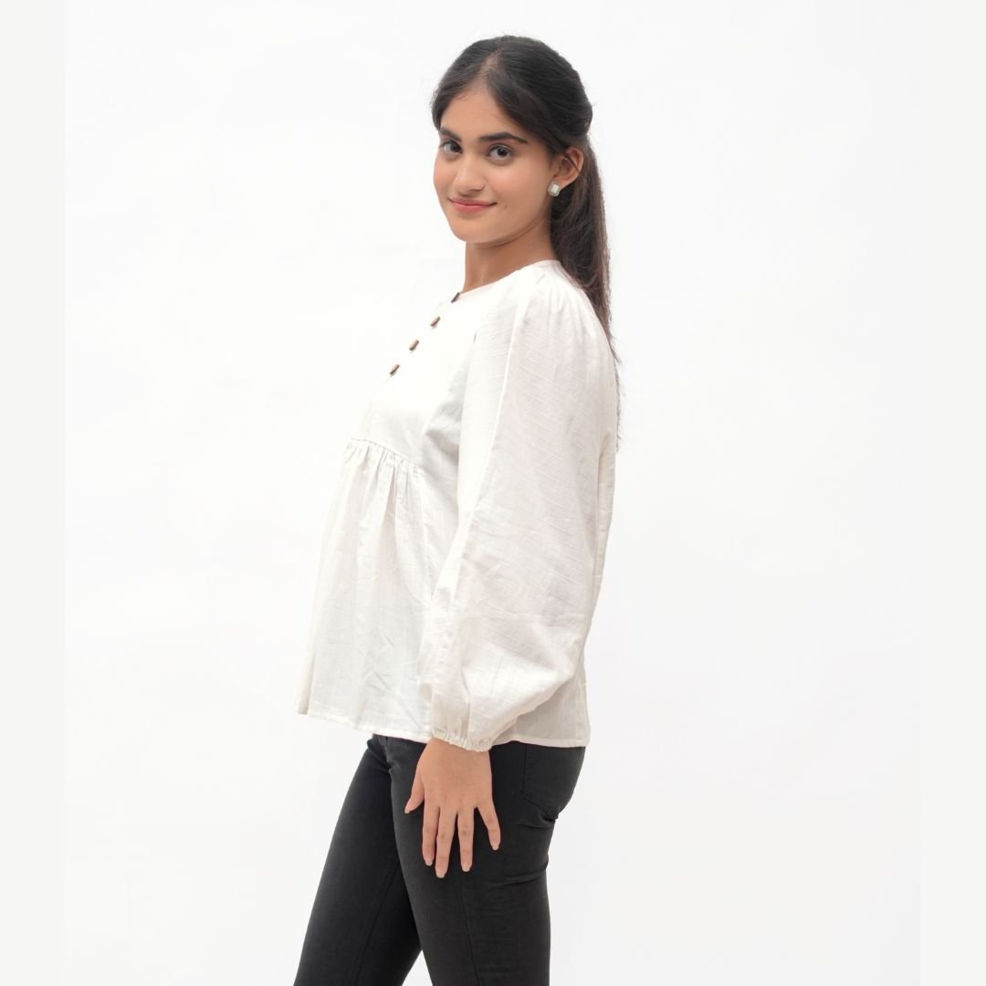 Relaxed Fit Gathered Tunic Top - Image 2