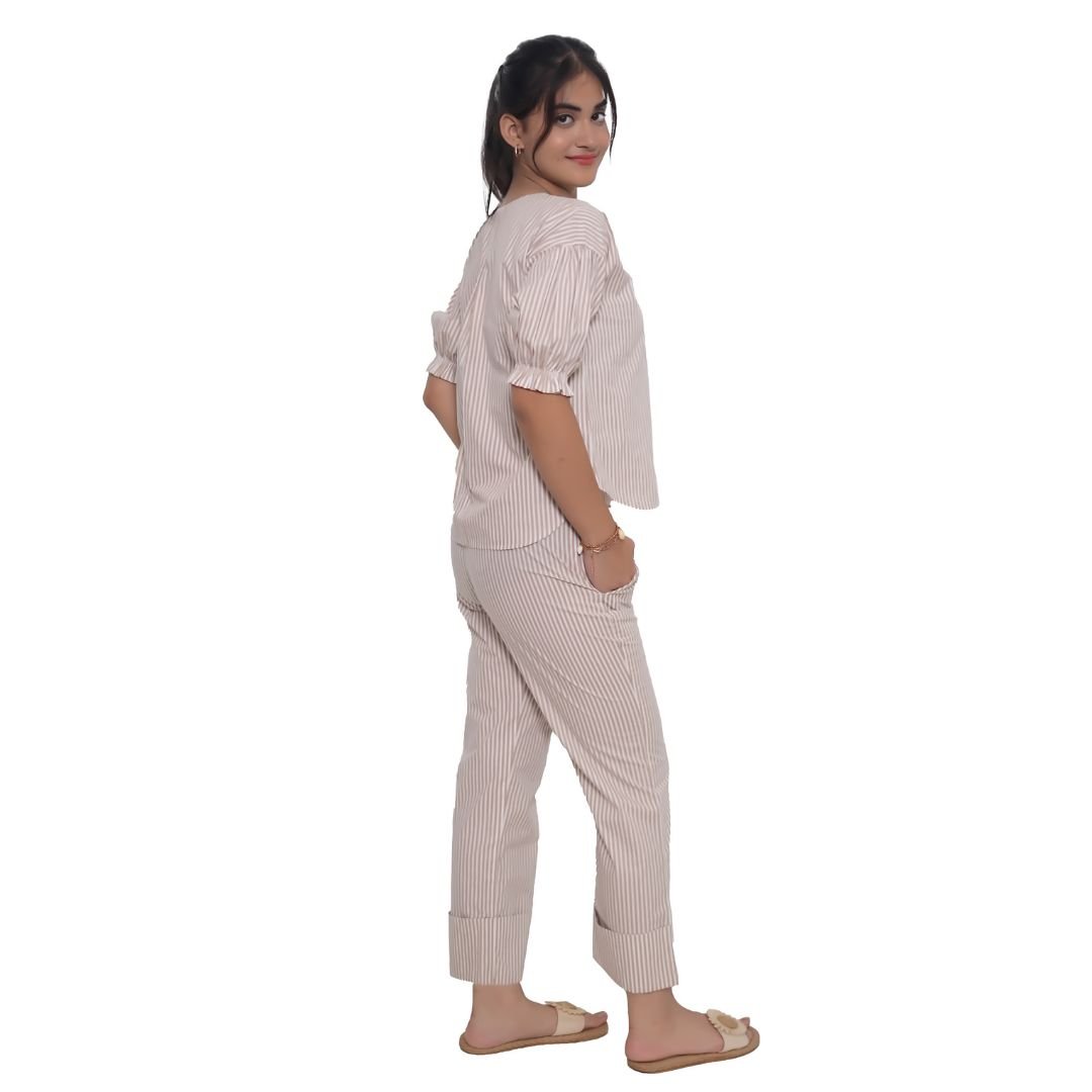 Striped  Beige & White Co-ord Set - Image 3