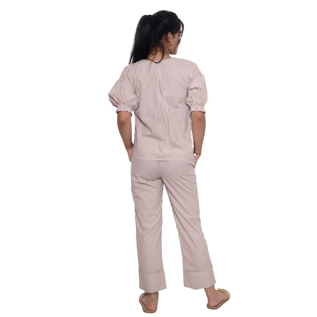 Striped  Beige & White Co-ord Set - Image 2