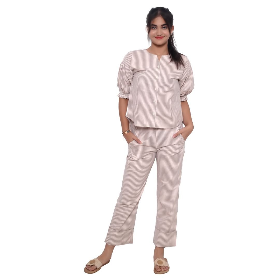 Striped  Beige & White Co-ord Set