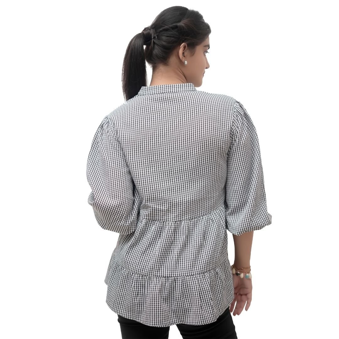 Black Checkered Cotton Blend Top - Image 4