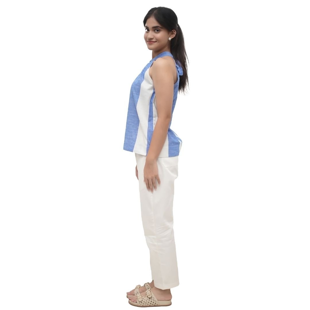 Blue & White Striped Halter Neck Top - Image 4