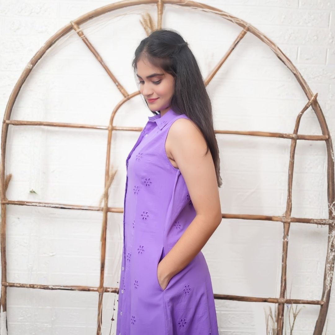 Lavender Sleeveless Cotton Midi Dress - Image 2