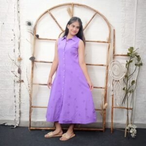 Lavender Sleeveless Cotton Midi Dress
