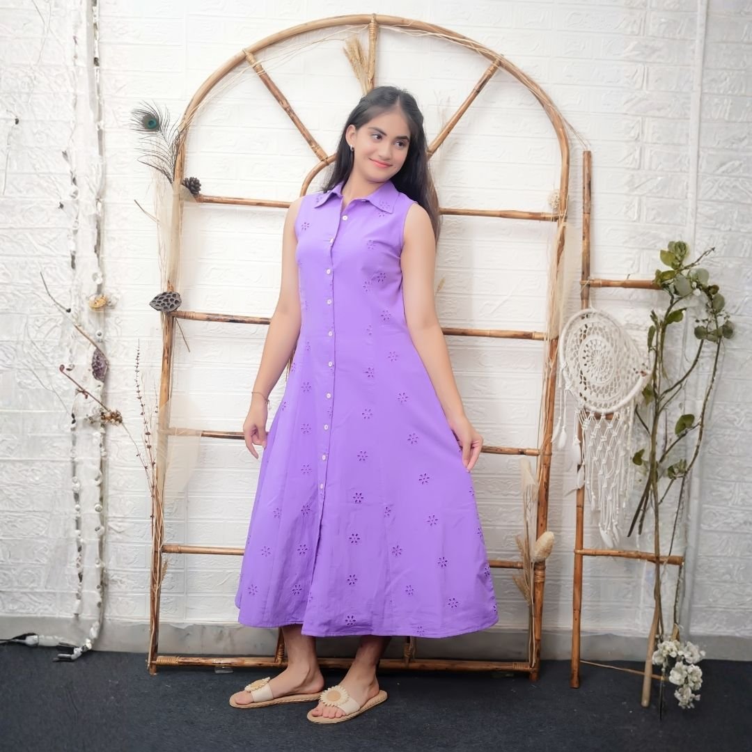 Lavender Sleeveless Cotton Midi Dress