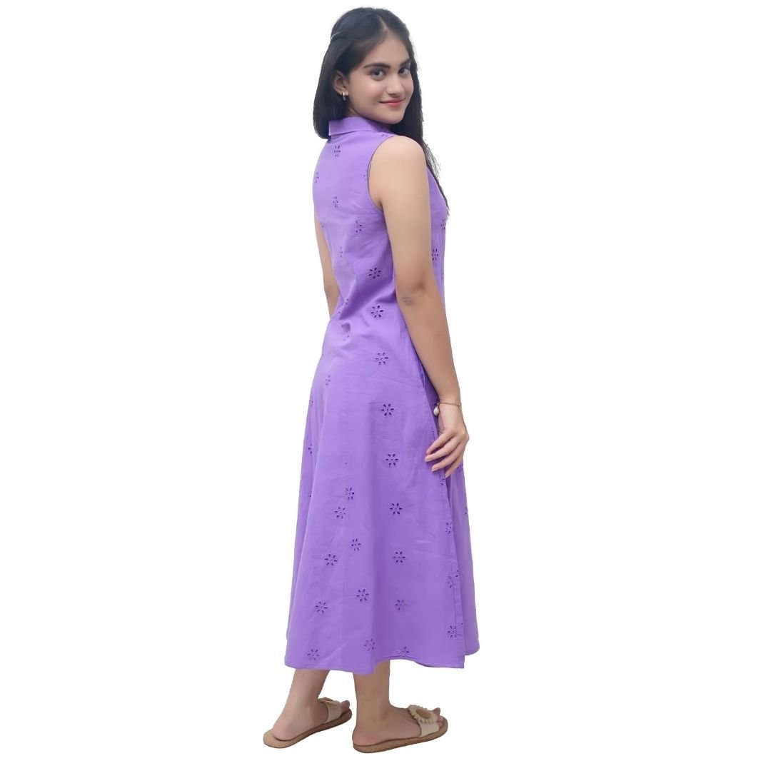 Lavender Sleeveless Cotton Midi Dress - Image 5