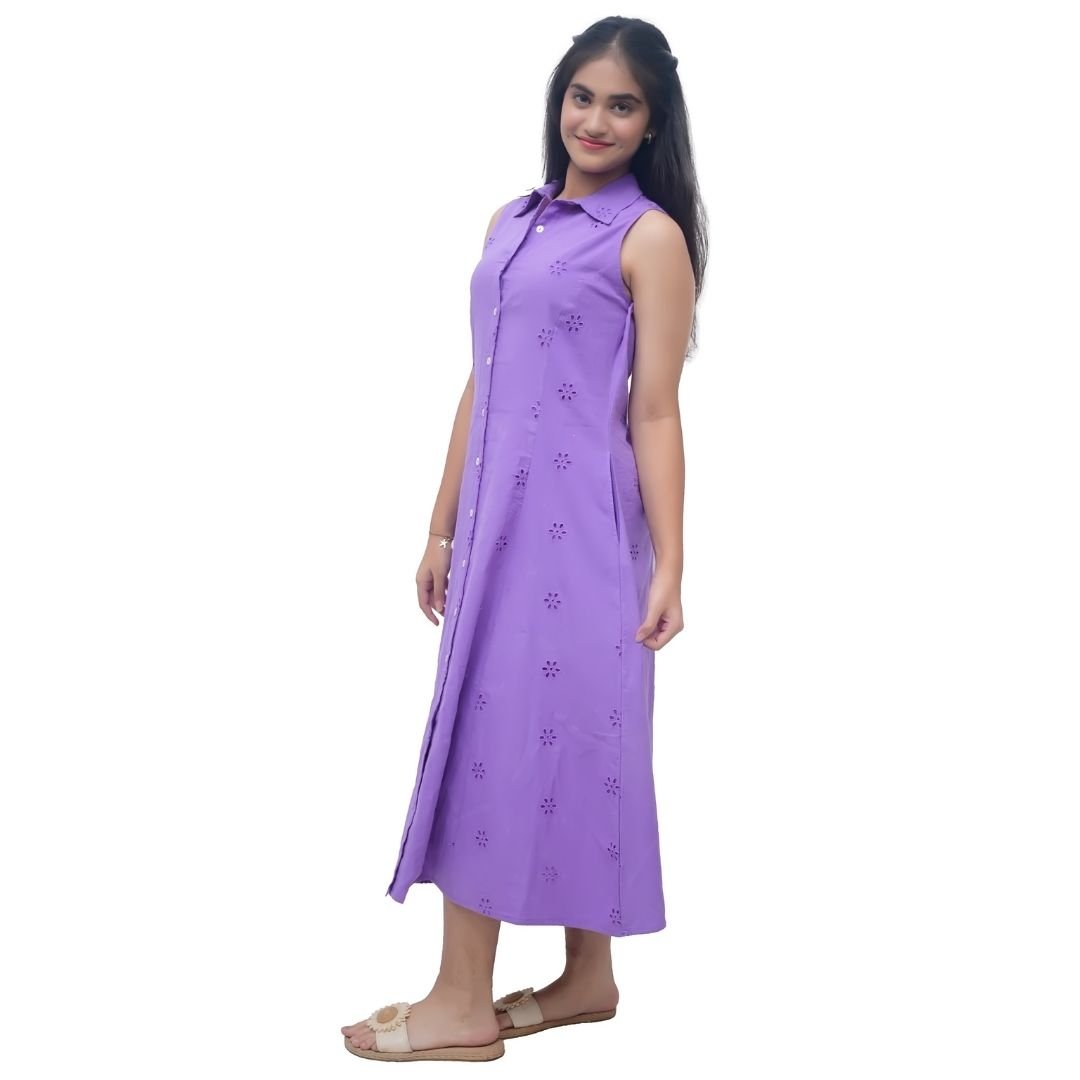 Lavender Sleeveless Cotton Midi Dress - Image 3