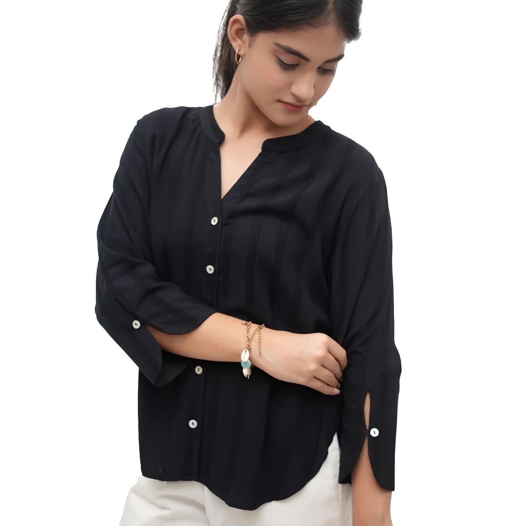 Black Striped Cotton Blend Shirt - Image 2
