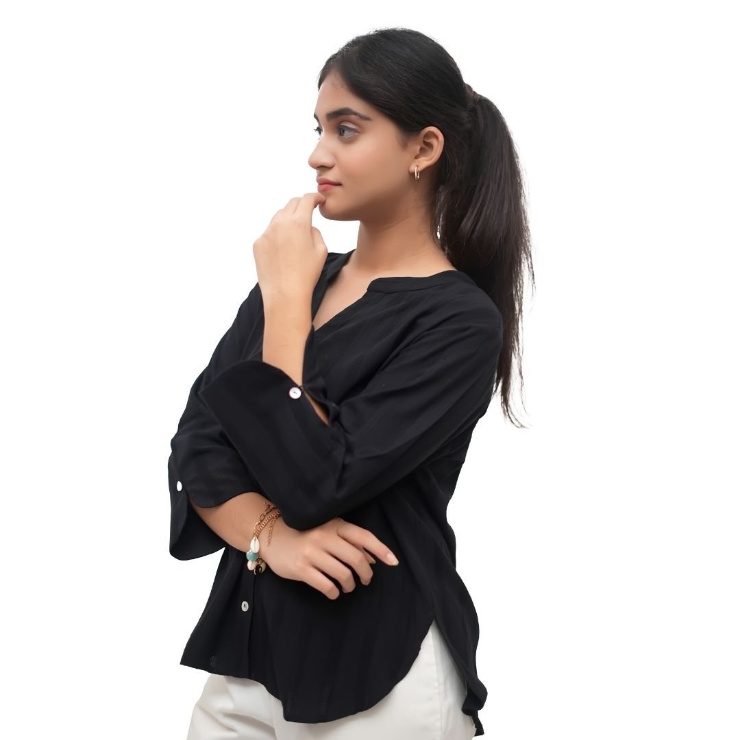 Black Striped Cotton Blend Shirt - Image 4