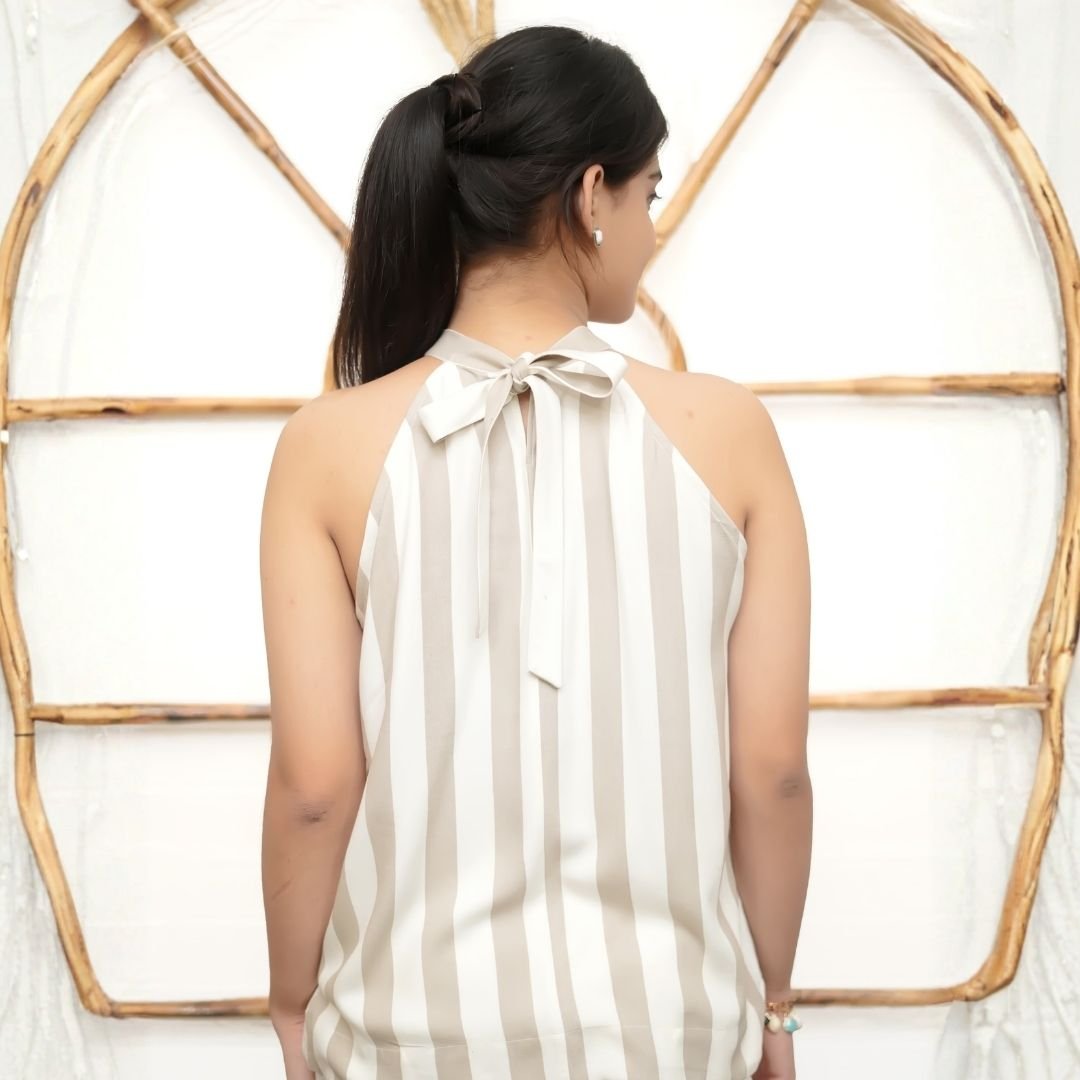 Beige & White Striped Halter Neck Top - Image 2