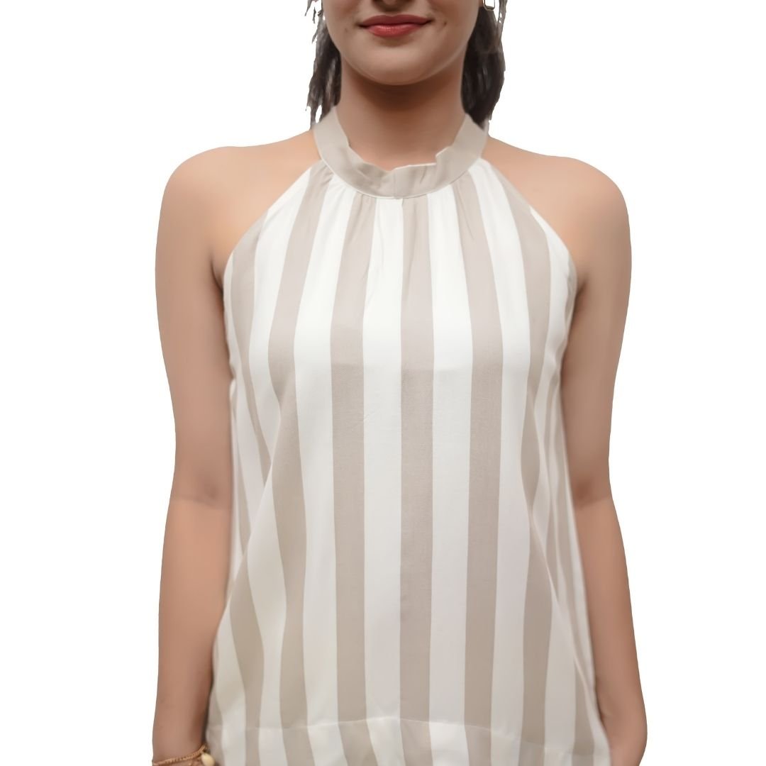 Beige & White Striped Halter Neck Top - Image 3