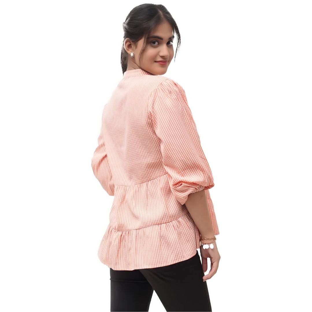 Orange Checkered Cotton Blend Top - Image 3