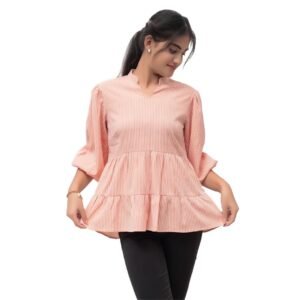 Orange Checkered Cotton Blend Top