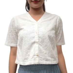 White Floral Embroidered Cotton Crop Top