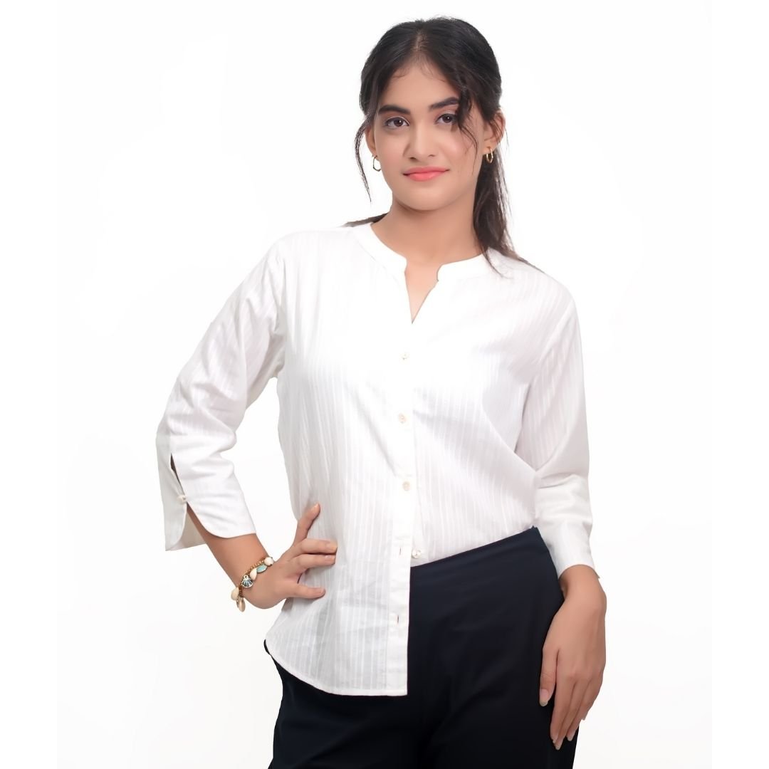 White Cotton Blend Shirt - Image 2